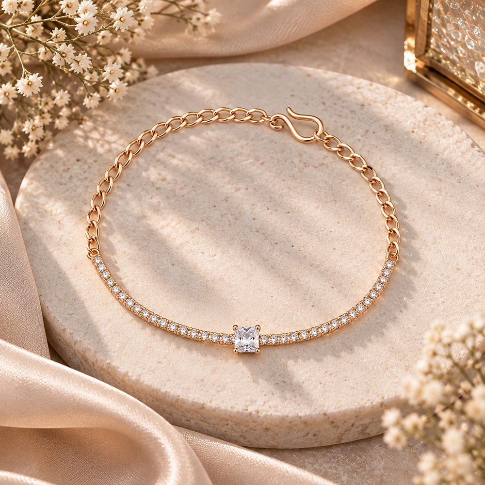 The99Jewel Everglow Rose Gold Plated Rectangle Shape American Diamond  Bracelet for Women
