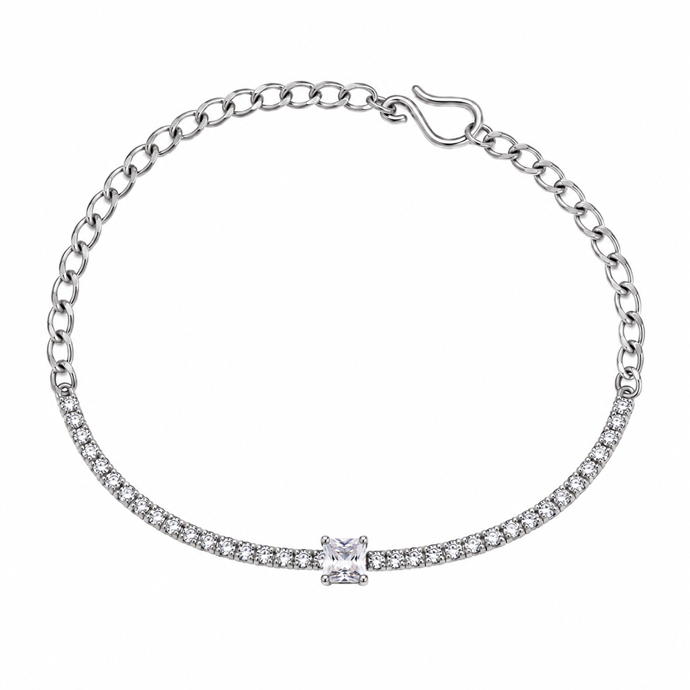 The99Jewel Everglow Silver Plated Square Shape American Diamond Fashion Bracelet for Women