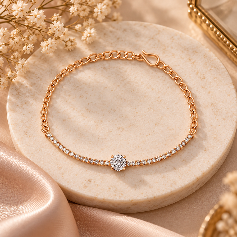The99Jewel Everglow Rose Gold Plated Square Shape American Diamond  Bracelet for Women