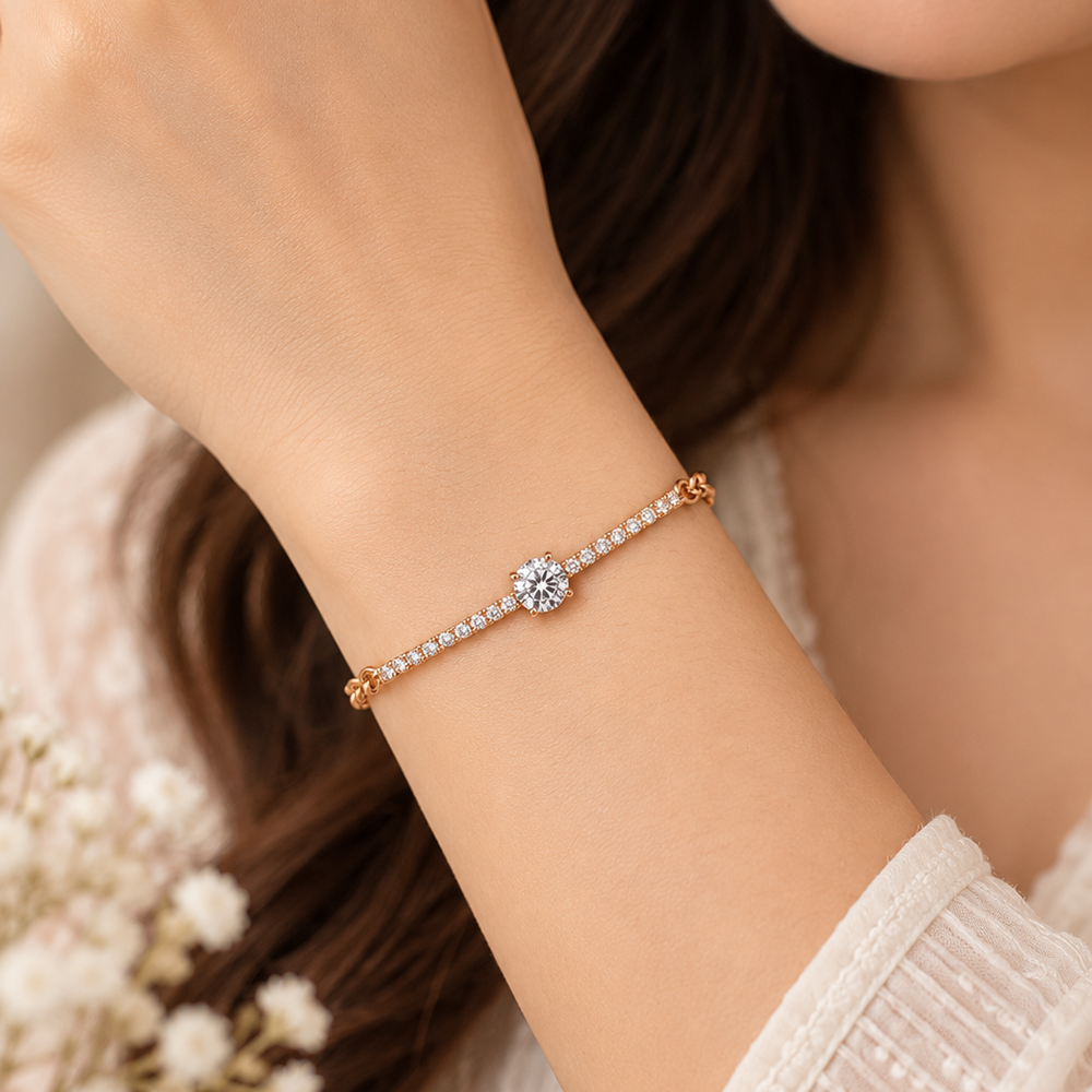 The99Jewel Everglow Rose Gold Plated Square Shape American Diamond  Bracelet for Women