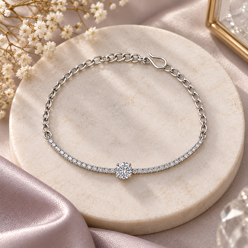The99Jewel Everglow Silver Plated Round Shape American Diamond Fashion Bracelet for Women