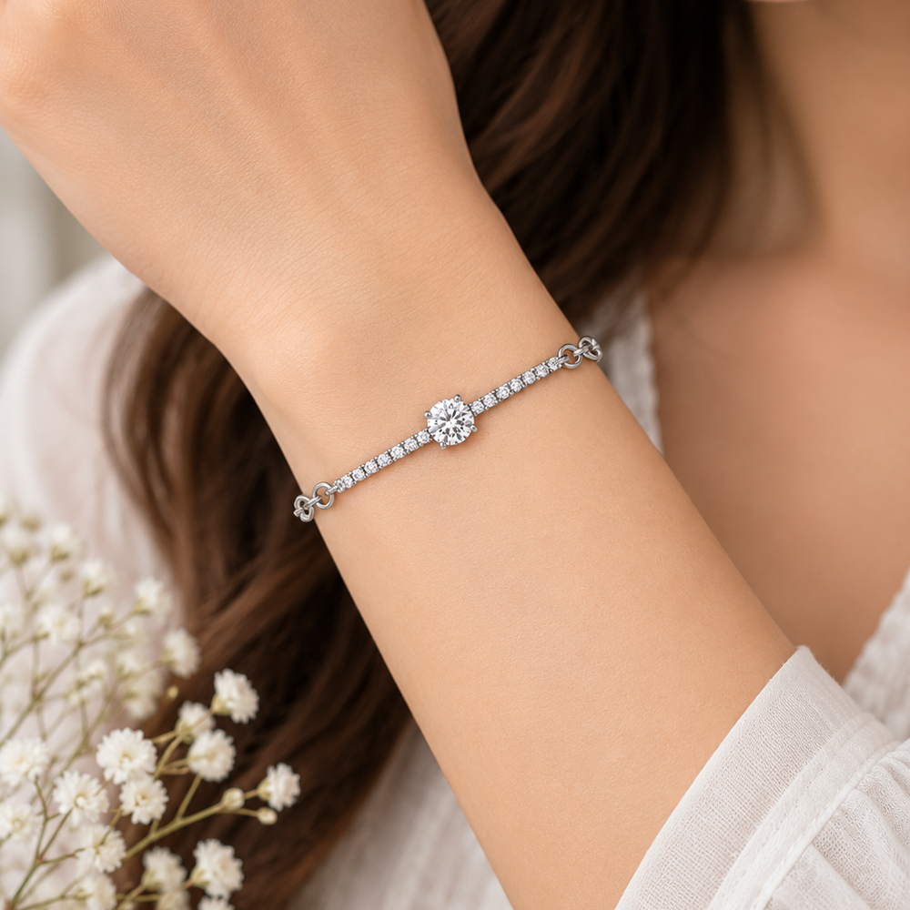 The99Jewel Everglow Silver Plated Round Shape American Diamond Fashion Bracelet for Women