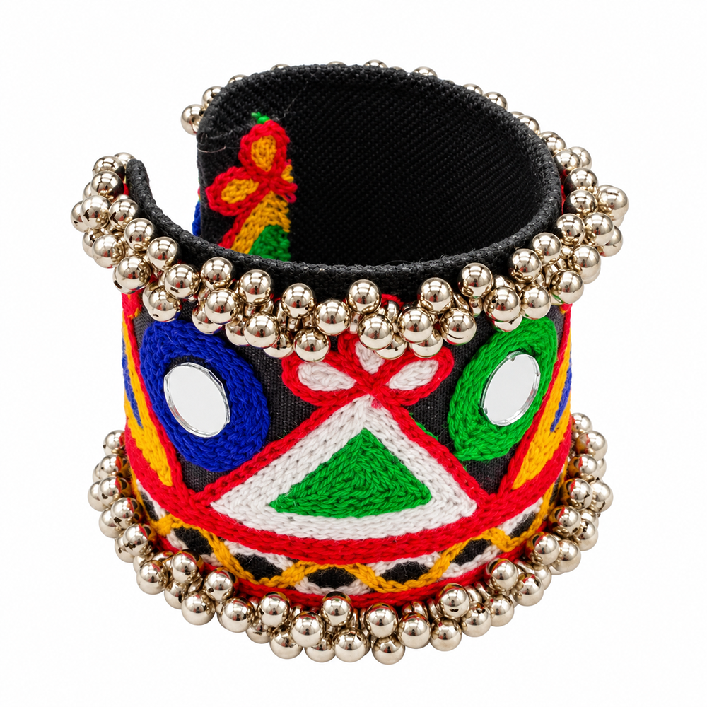 The99Jewel Traditional Cuff Kada Bracelet with Ghungroo beads and mirror work