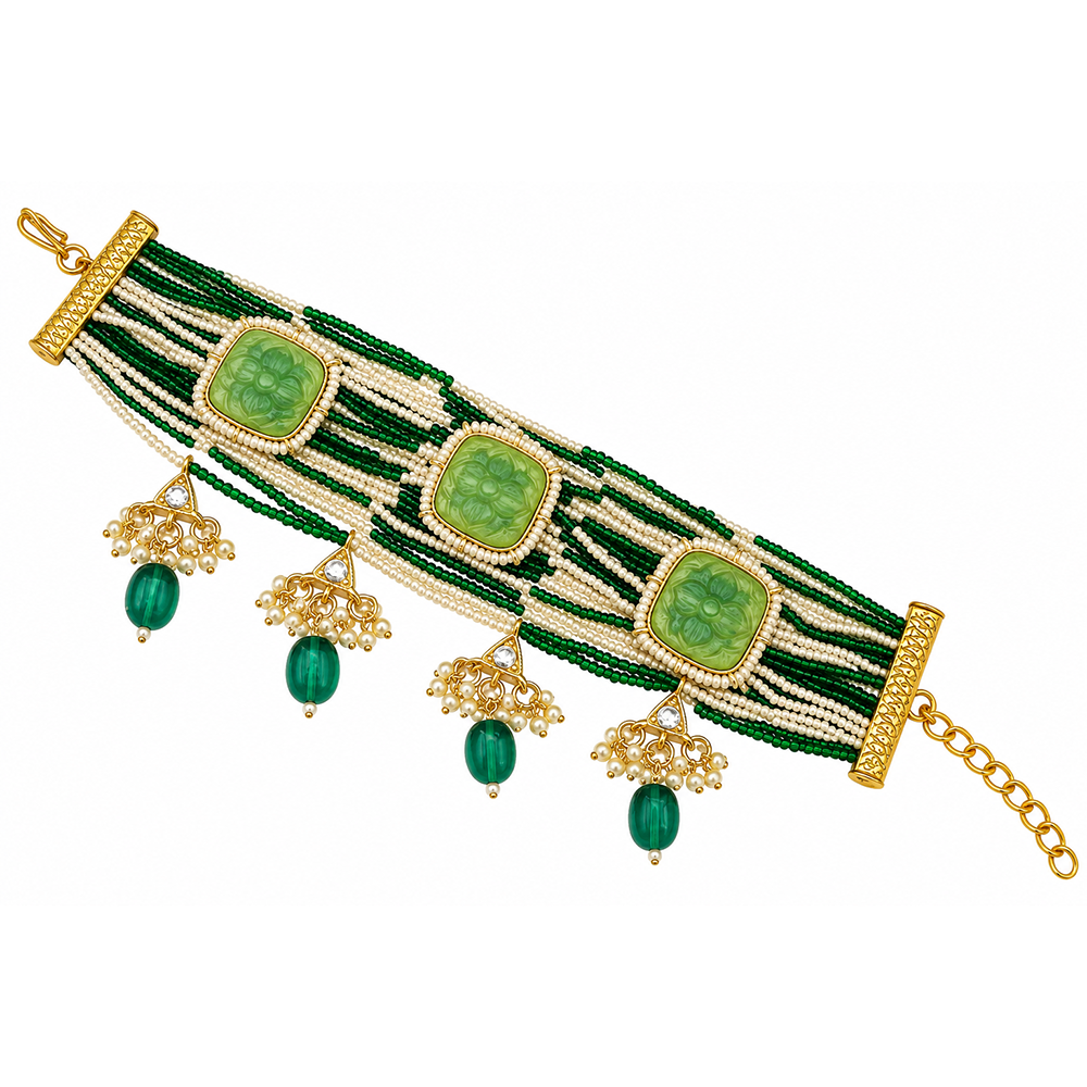 The99Jewel Green Beaded Pearl Bracelet with Floral Stone Accents For Women And Girls