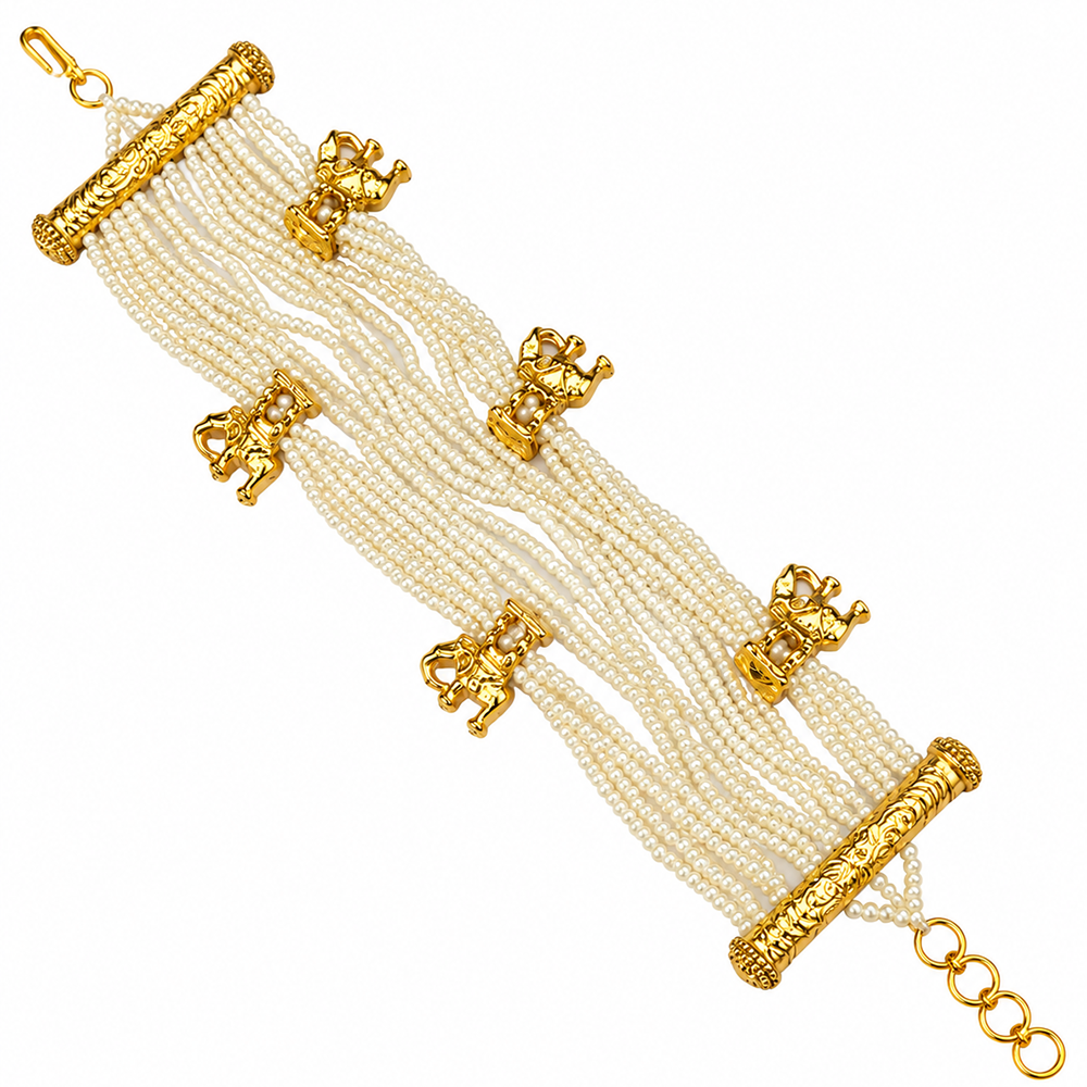 The99Jewel Pearl With Elephant Charm Designer Bracelet For Women And Girls