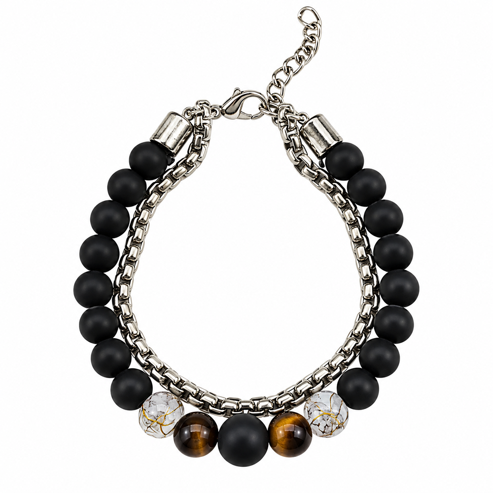 The99Jewel Stylish Black Matt Stone Beads Bracelet for Men | Minimalist Fashion Jewellery for Everyday and Party Wear