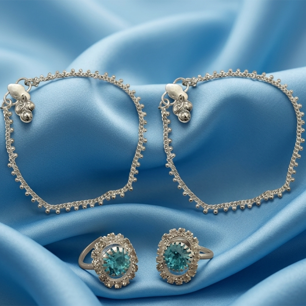The99Jewel Silver-Toned Payal &  Adjustable Austrian  Toe Ring Combo Set for Women | Traditional Fashion Jewellery