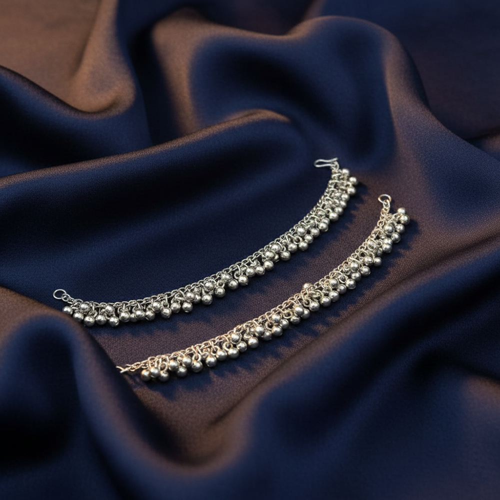 The99Jewel Classic Oxidised Silver Ghungroo Kaan Chain\ Earchain \ Kan Chain