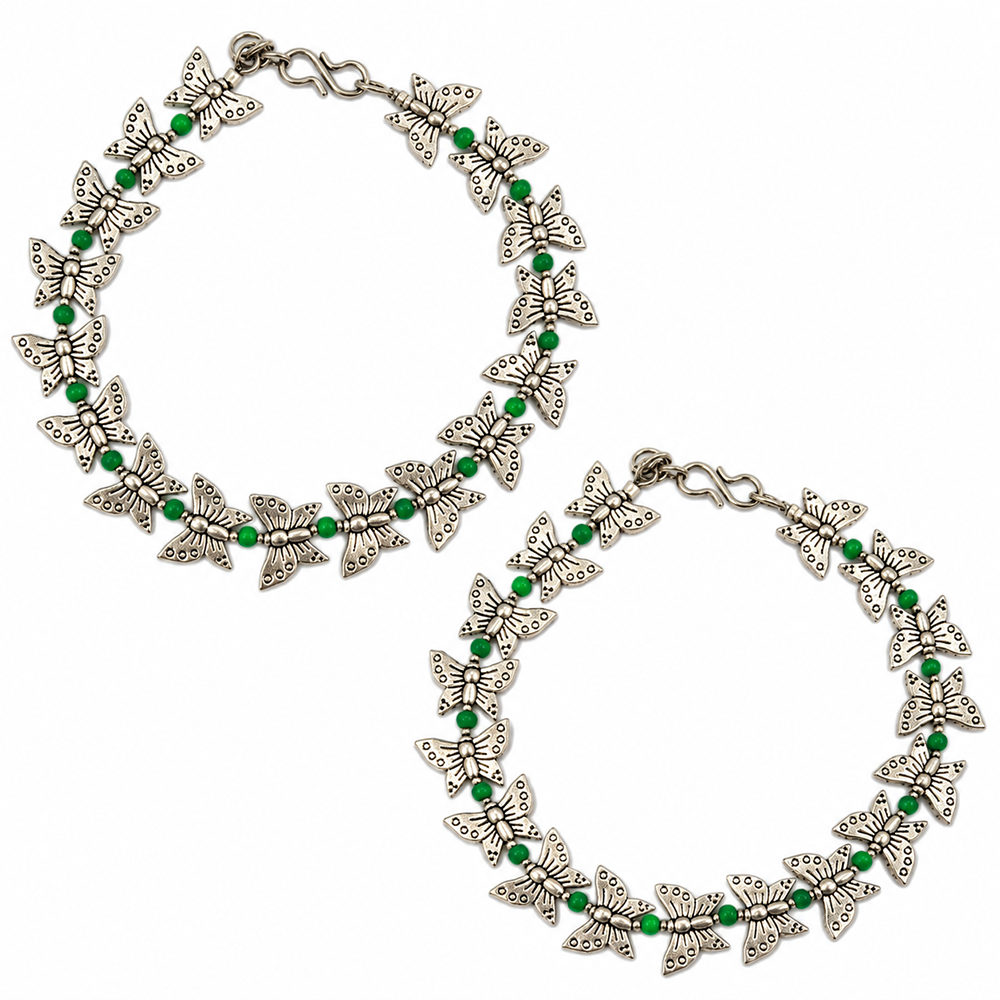 The99Jewel Women's Oxidised Payal Anklet with Butterfly -Shaped Charm | Traditional Ethnic Fashion Jewellery