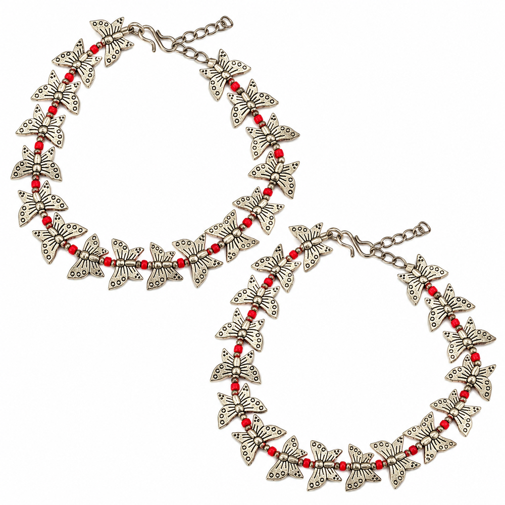 The99Jewel Women's Oxidised Payal Anklet with Butterfly -Shaped Charm | Traditional Ethnic Fashion Jewellery
