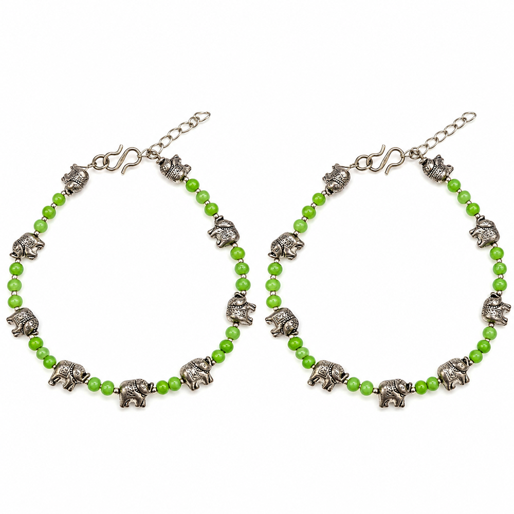 The99Jewel Women's Oxidised Payal Anklet with Elephant Shape Charms| Traditional Ethnic Fashion Jewellery