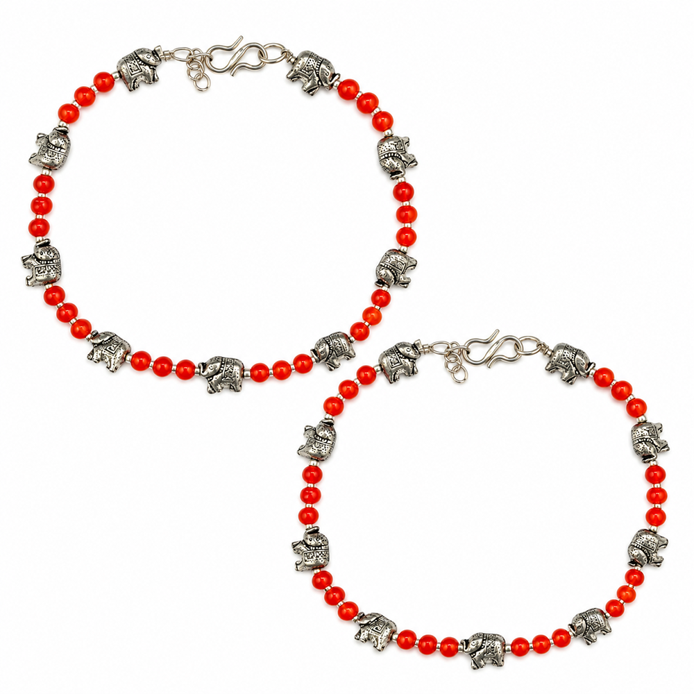 The99Jewel Women's Oxidised Payal Anklet with Elephant-Shaped Charm | Traditional Ethnic Fashion Jewellery