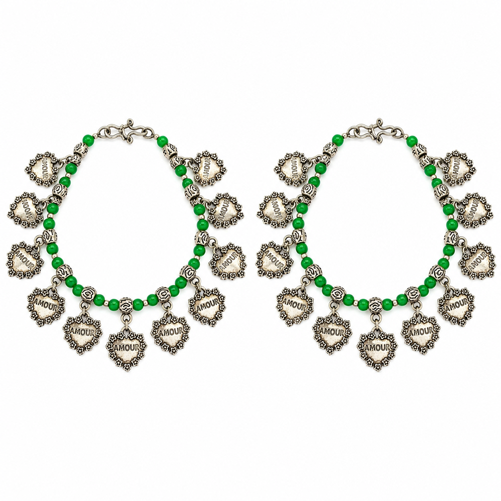 The99Jewel Women's Oxidised Payal Anklet with Heart Shape Charms| Traditional Ethnic Fashion Jewellery
