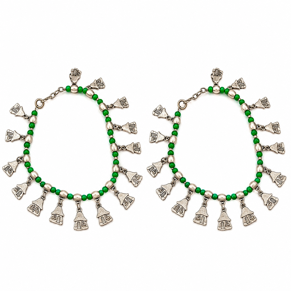 The99Jewel Women's Oxidised Payal Anklet with House Shape Charms| Traditional Ethnic Fashion Jewellery