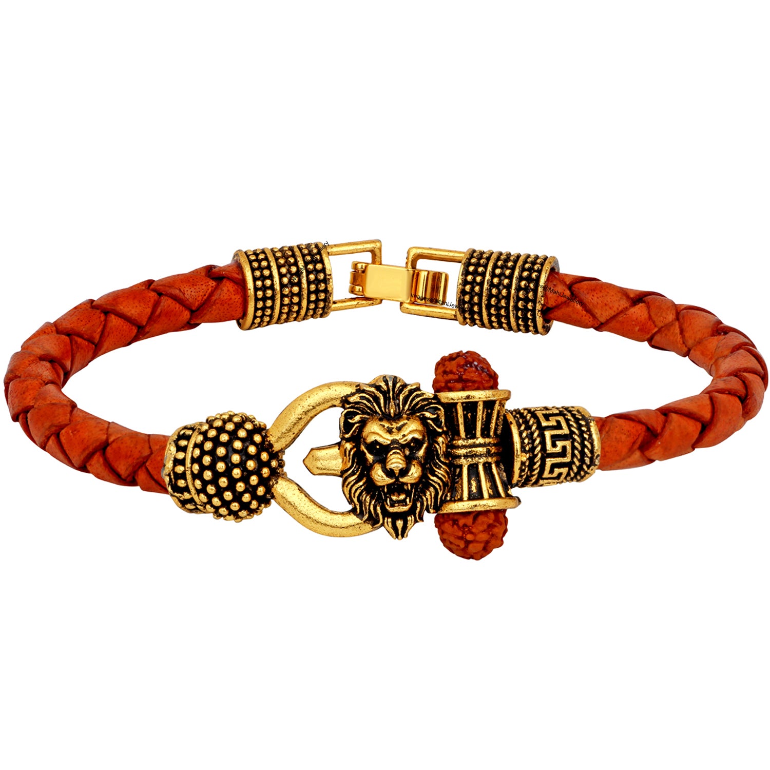 The99Jewel Lord Shiv Trishul Damru Narasimha Rudraksh Leather Bracelet Kada for Men
