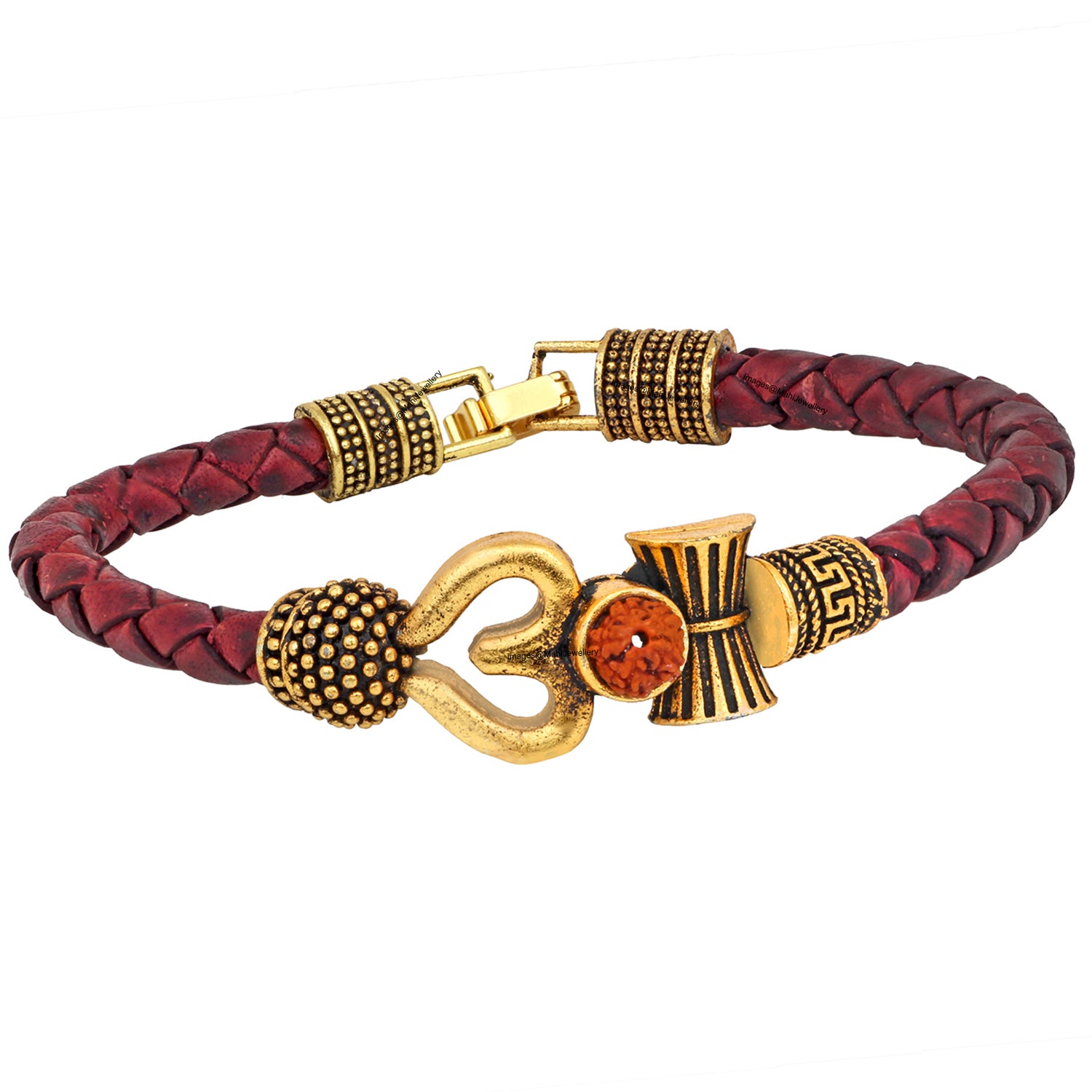 The99Jewel Lord Shiv Trishul Damru Rudraksh Leather Bracelet Kada for Men