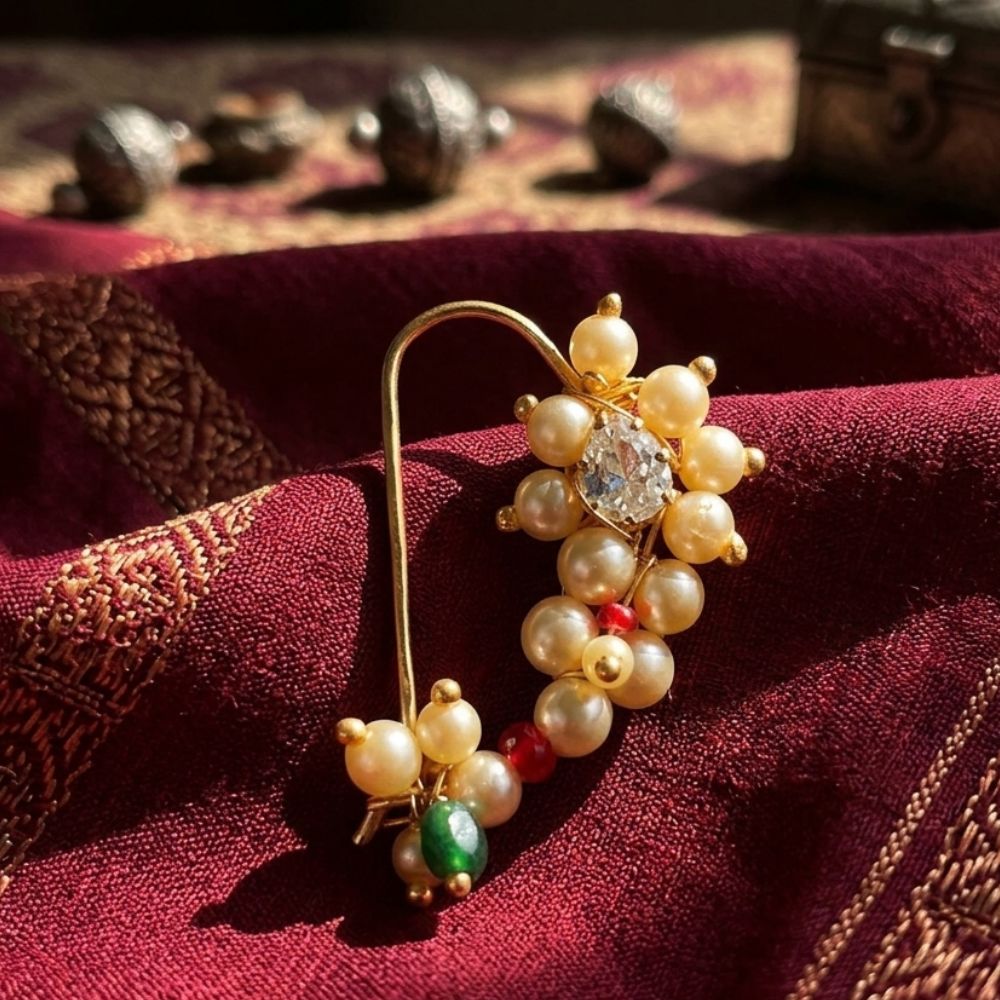 The99Jewel Traditional Pearl Nose Pin for Wedding & Festive Wear
