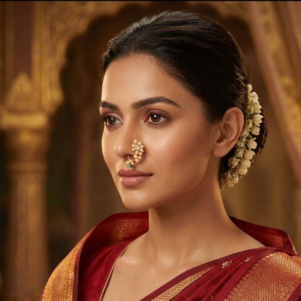 The99Jewel Traditional Pearl Nose Pin for Wedding & Festive Wear