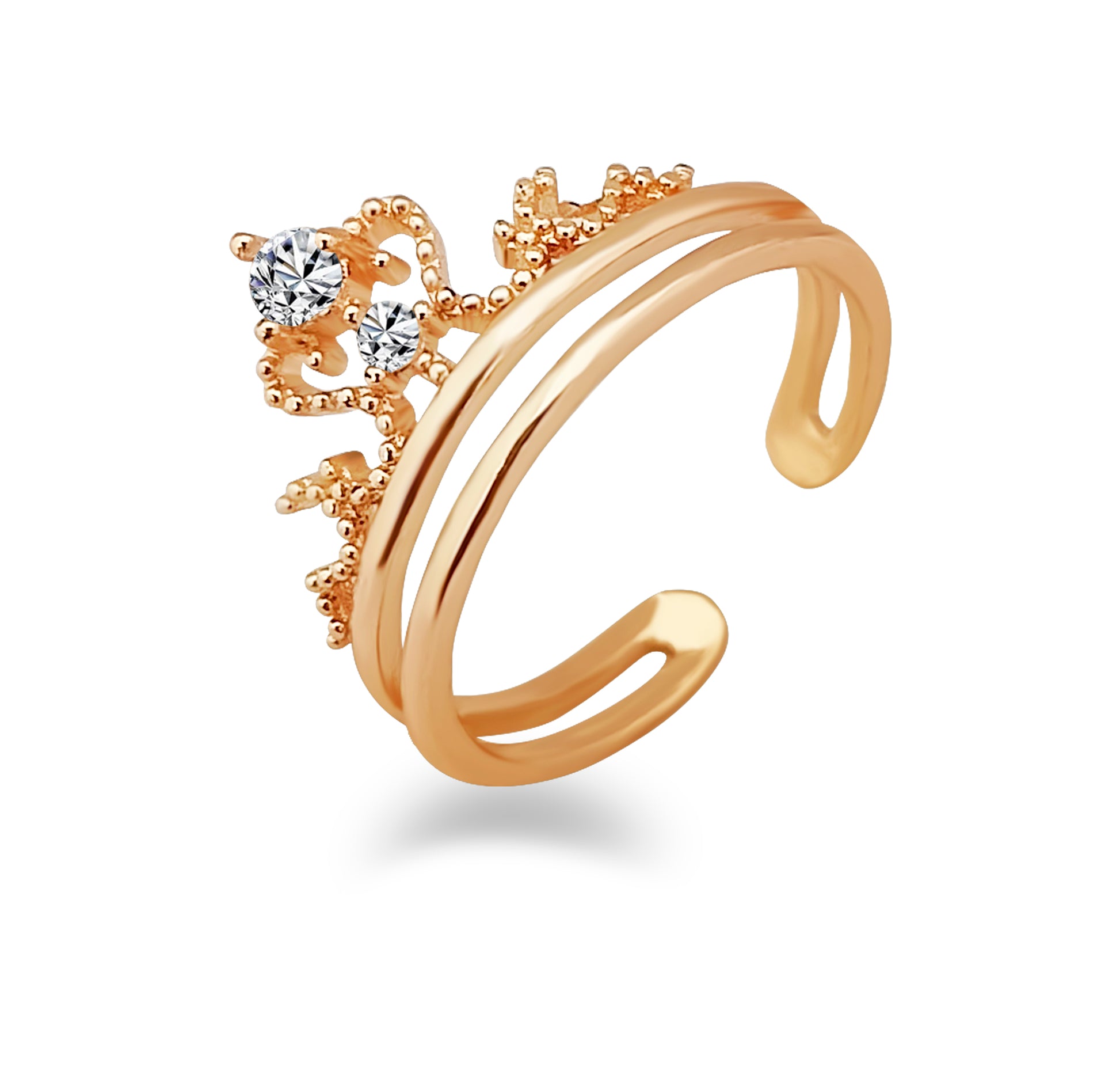 The99Jewel Gold Plated 2 In 1 Crown Adjustable Ring For Women & Girls
