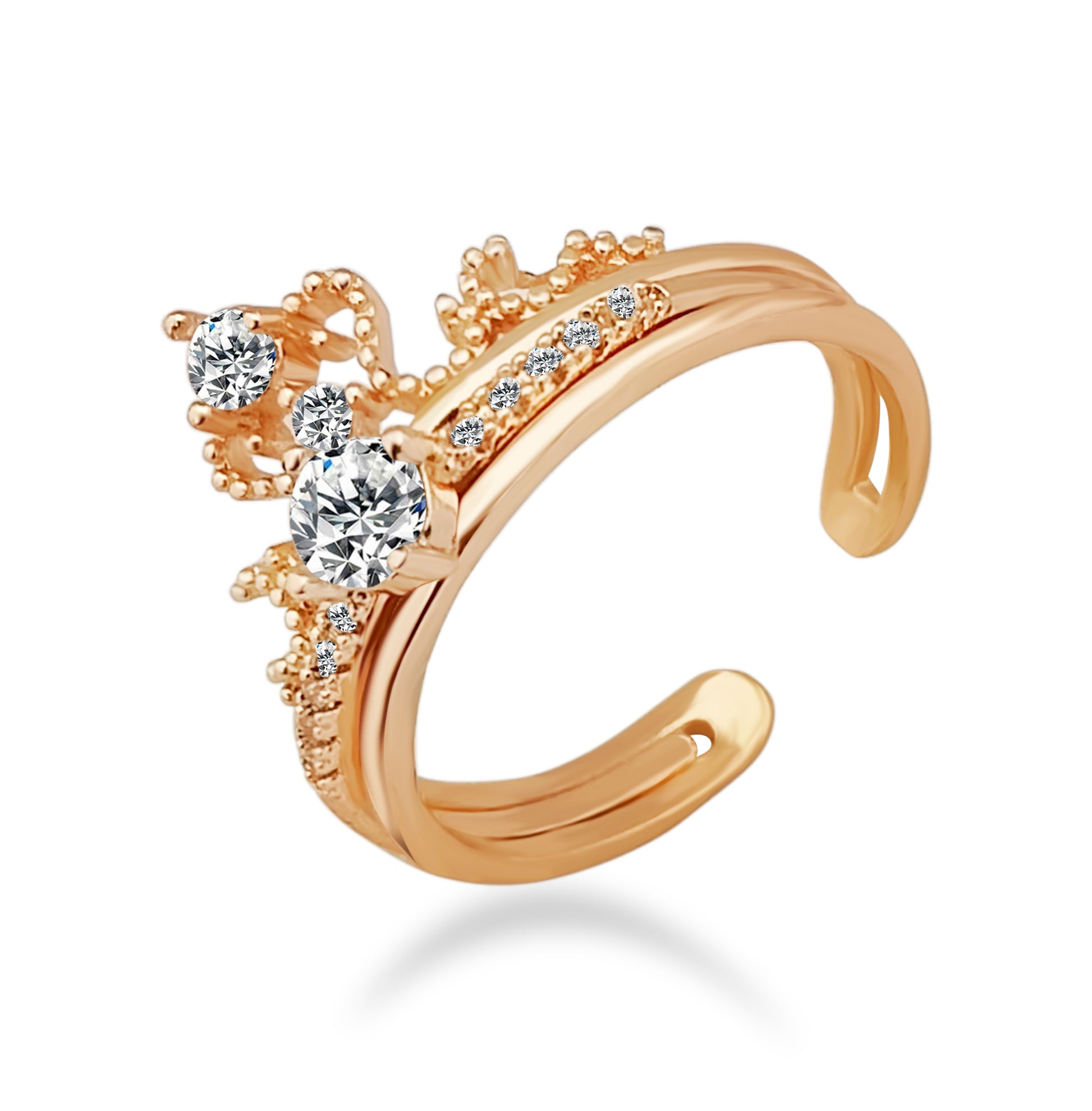 The99Jewel Gold Plated 2 In 1 Crown Adjustable Ring For Women & Girls