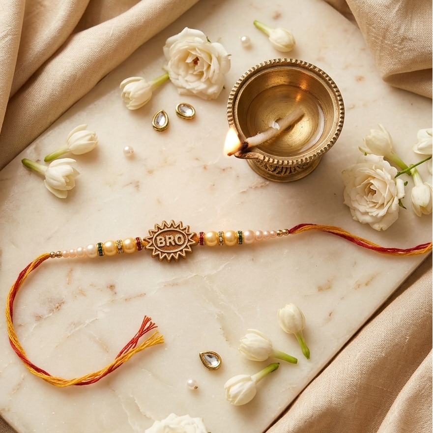 The99Jewel Bro Name Rakhi for Brother | Designer Raksha Bandhan Thread with Beads
