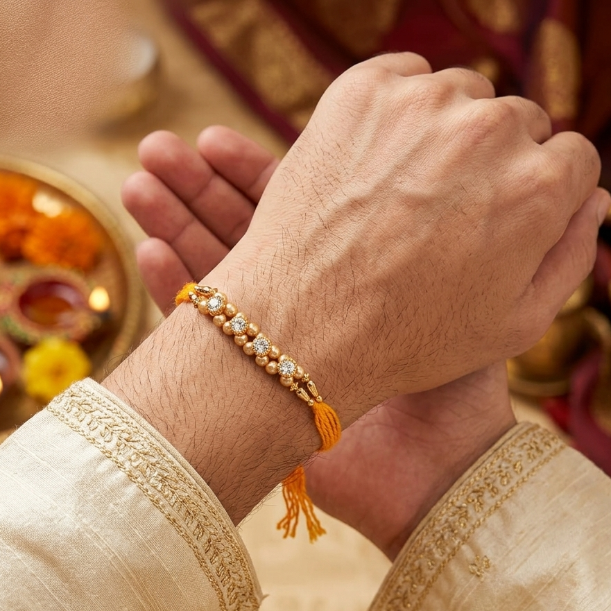 The99Jewel Beautiful Rakhi with Pearl and Austrian Stone for Brother