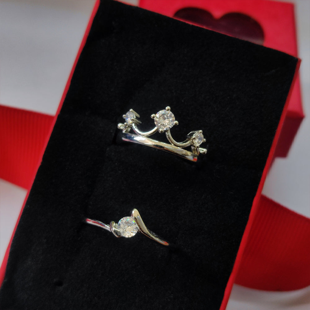 The99Jewel  Rhodium Plated Solitaire Couple Ring Set ( Assorted ) - 1506917