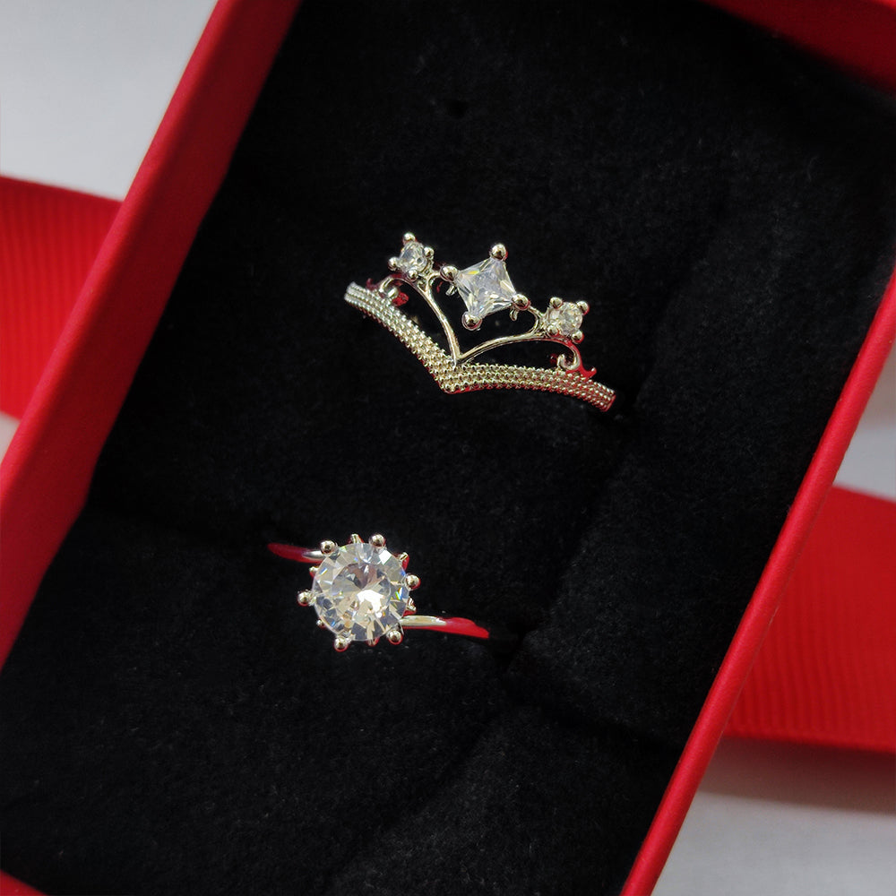 The99Jewel  Rhodium Plated Solitaire Couple Ring Set ( Assorted ) - 1506918