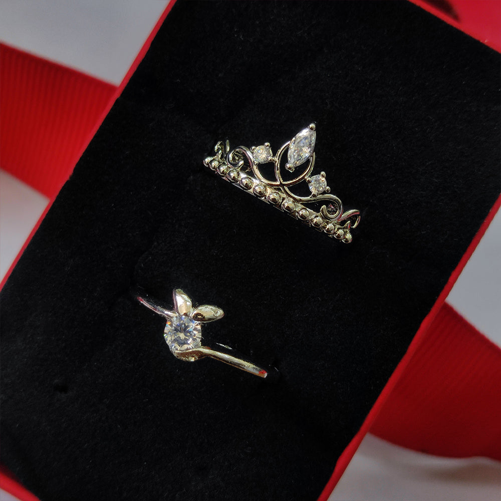 The99Jewel  Rhodium Plated Solitaire Couple Ring Set ( Assorted ) - 1506919