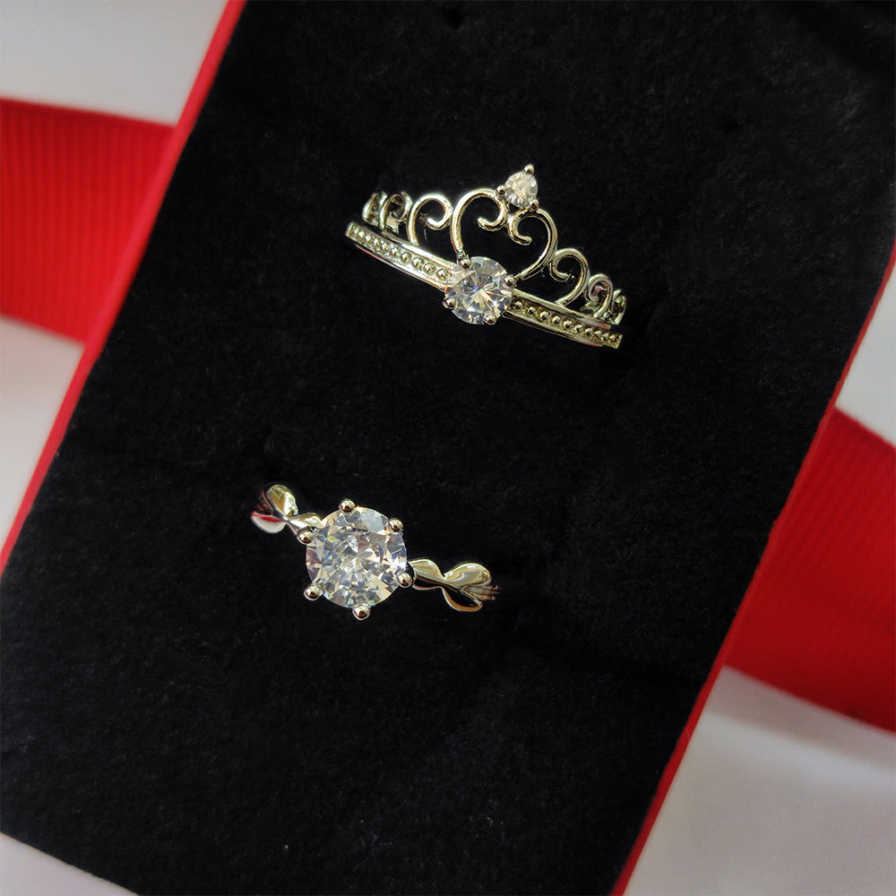 The99Jewel  Rhodium Plated Solitaire Couple Ring Set ( Assorted ) - 1506920