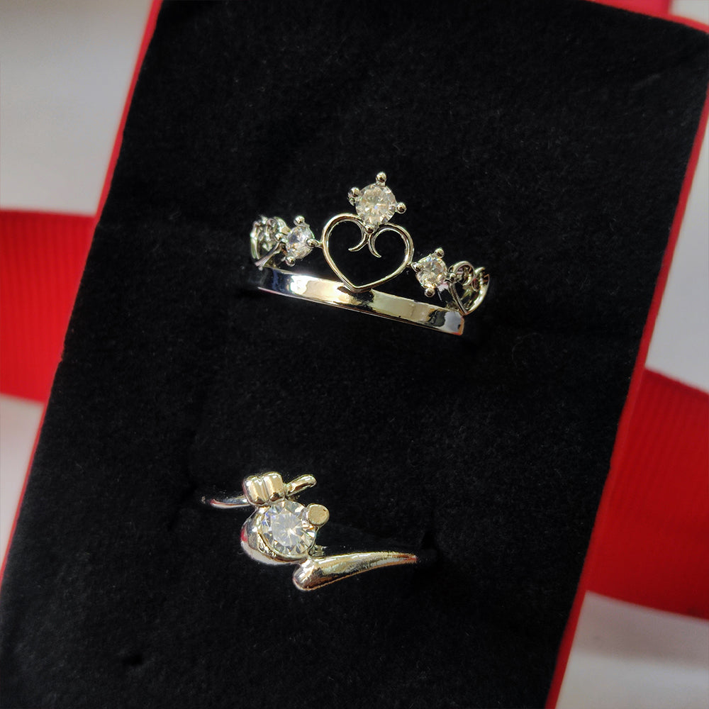 The99Jewel  Rhodium Plated Solitaire Couple Ring Set ( Assorted ) - 1506921