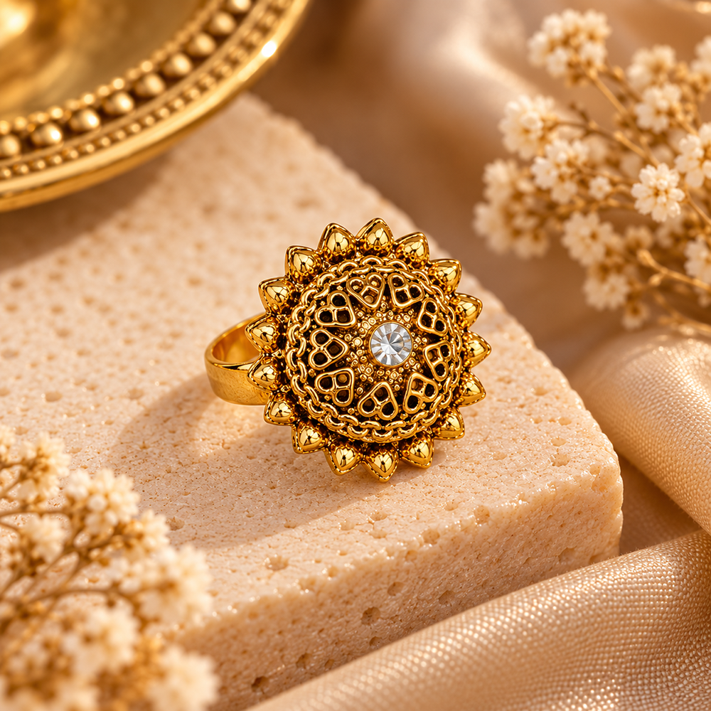 The99Jewel Elegant Gold Tone Traditional Adjustable Ring For Women And Girls
