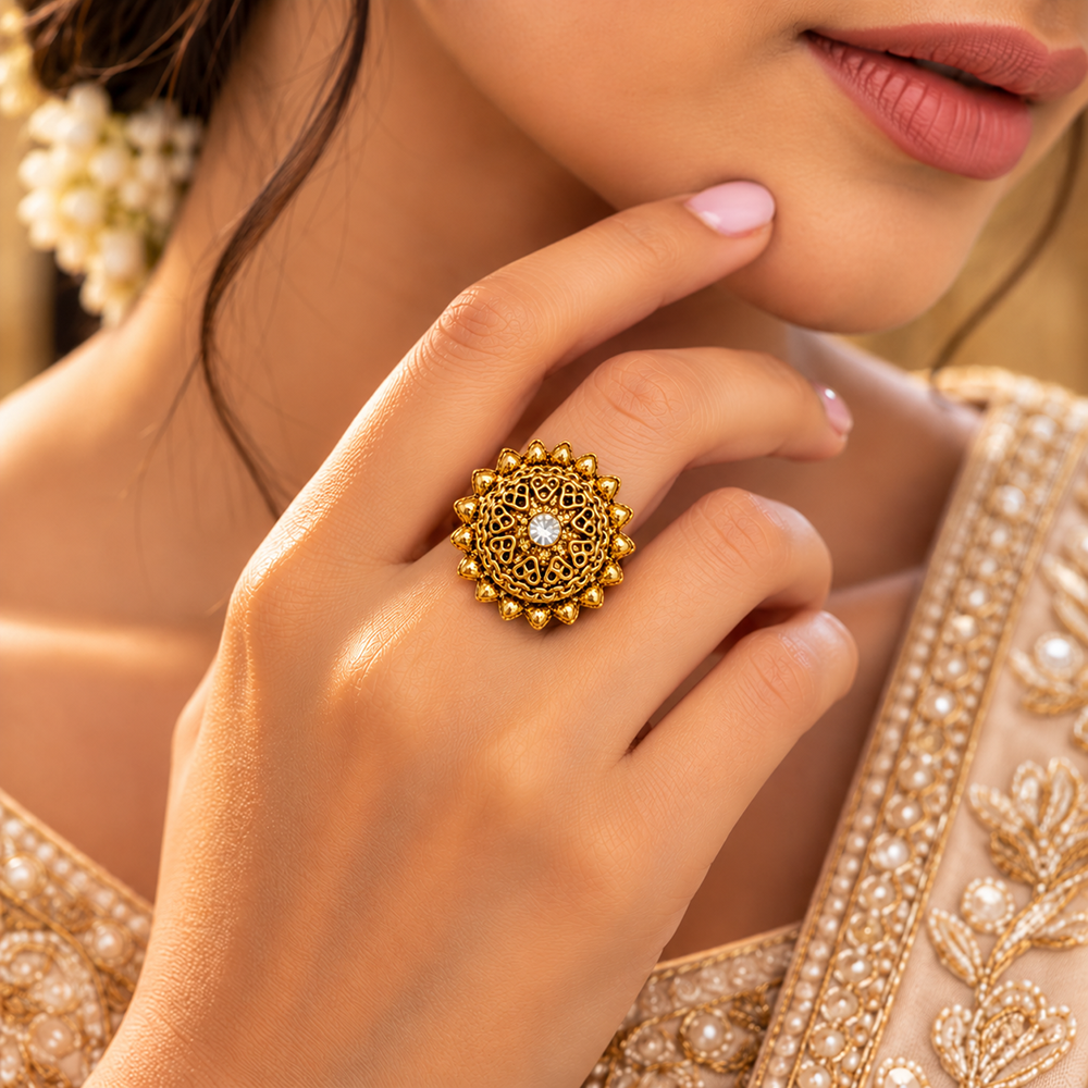 The99Jewel Elegant Gold Tone Traditional Adjustable Ring For Women And Girls