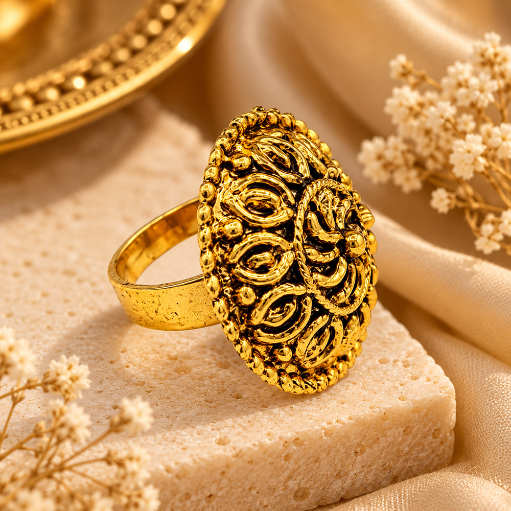 The99Jewel Elegant Gold Tone Traditional Adjustable Ring For Women And Girls