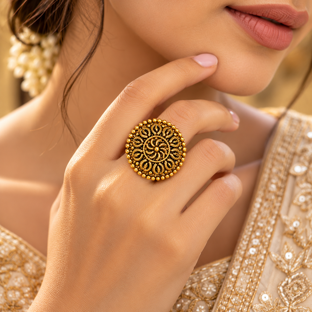 The99Jewel Elegant Gold Tone Traditional Adjustable Ring For Women And Girls