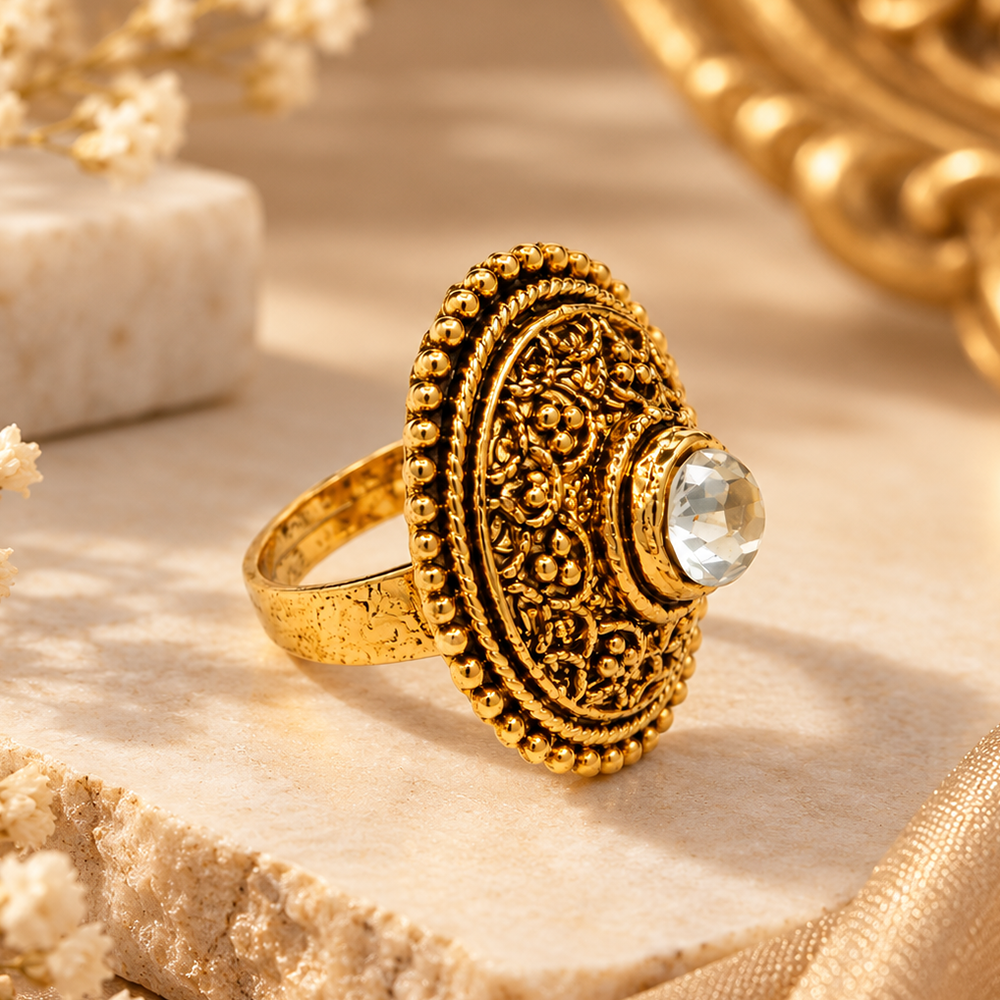 The99Jewel Elegant Gold Tone Traditional Adjustable Ring For Women And Girls