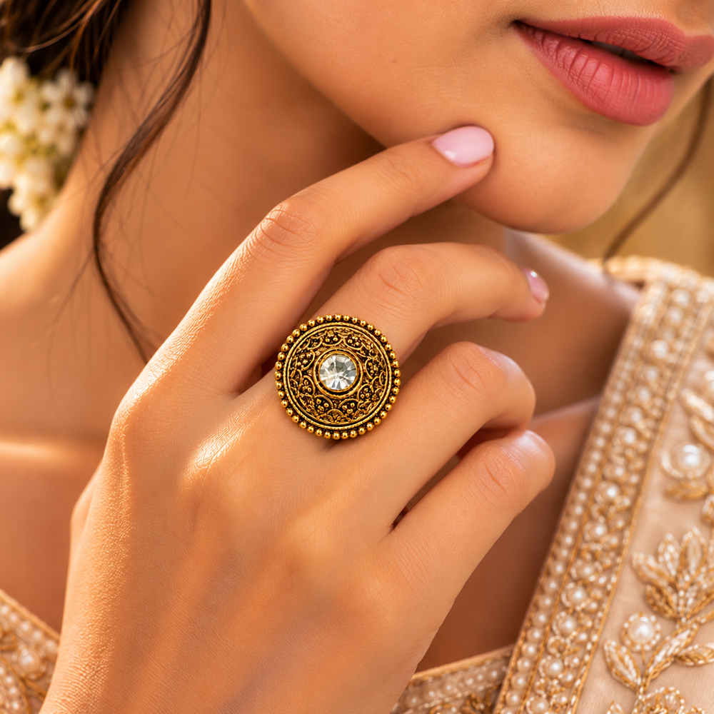 The99Jewel Elegant Gold Tone Traditional Adjustable Ring For Women And Girls