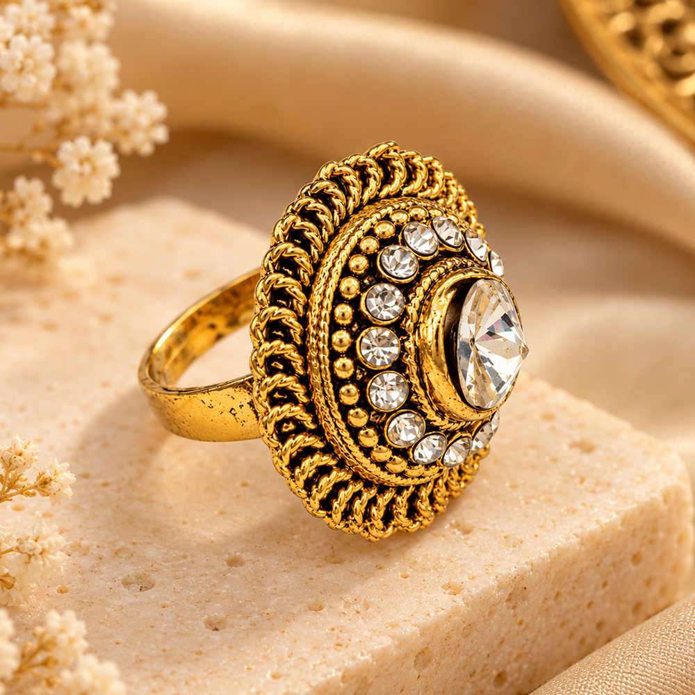 The99Jewel Elegant Gold Tone Traditional Adjustable Ring For Women And Girls