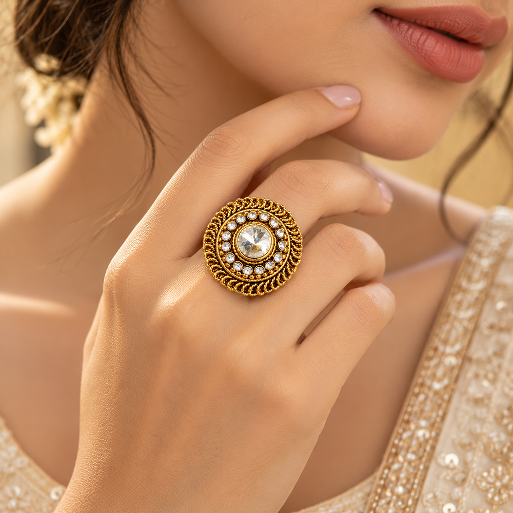 The99Jewel Elegant Gold Tone Traditional Adjustable Ring For Women And Girls