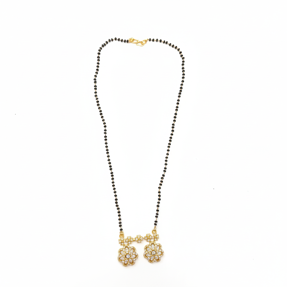 The99Jewel Designer Floral Motif Brass AD Mangalsutra with Black Beads
