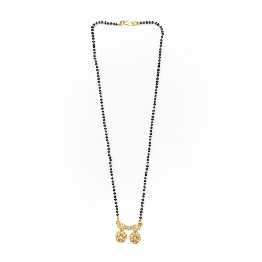 The99Jewel Designer Floral Motif Brass AD Mangalsutra with Black Beads