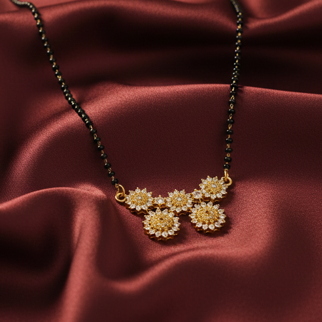 The99Jewel Stylish Black Beads Brass AD Mangalsutra with Gold Pendant