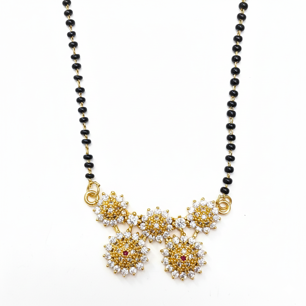 The99Jewel Stylish Black Beads Brass AD Mangalsutra with Gold Pendant