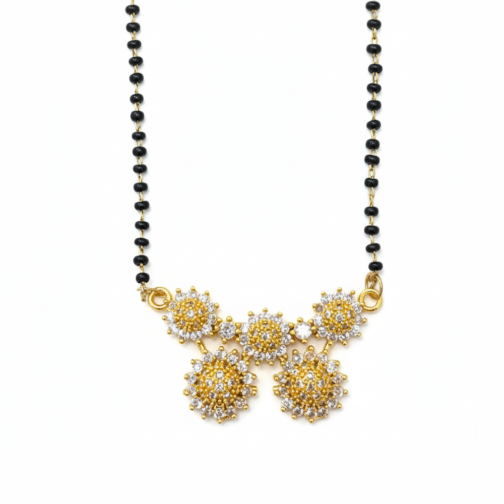 The99Jewel Stylish Black Beads Brass AD Mangalsutra with Gold Pendant