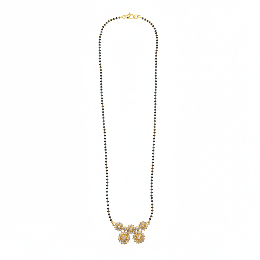 The99Jewel Stylish Black Beads Brass AD Mangalsutra with Gold Pendant