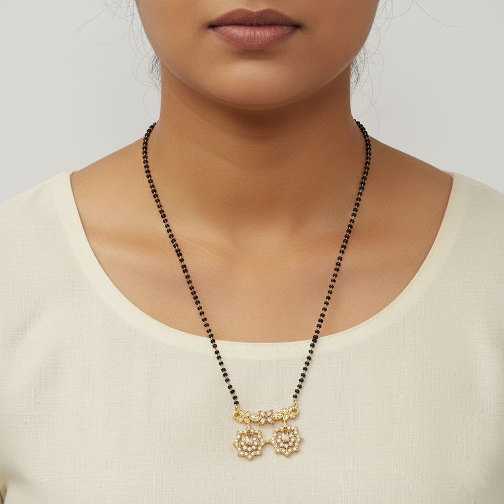 The99Jewel Delicate Black Beads Brass AD Mangalsutra with Gold Pendant