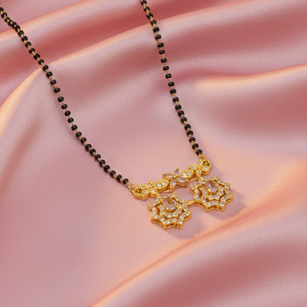 The99Jewel Delicate Black Beads Brass AD Mangalsutra with Gold Pendant