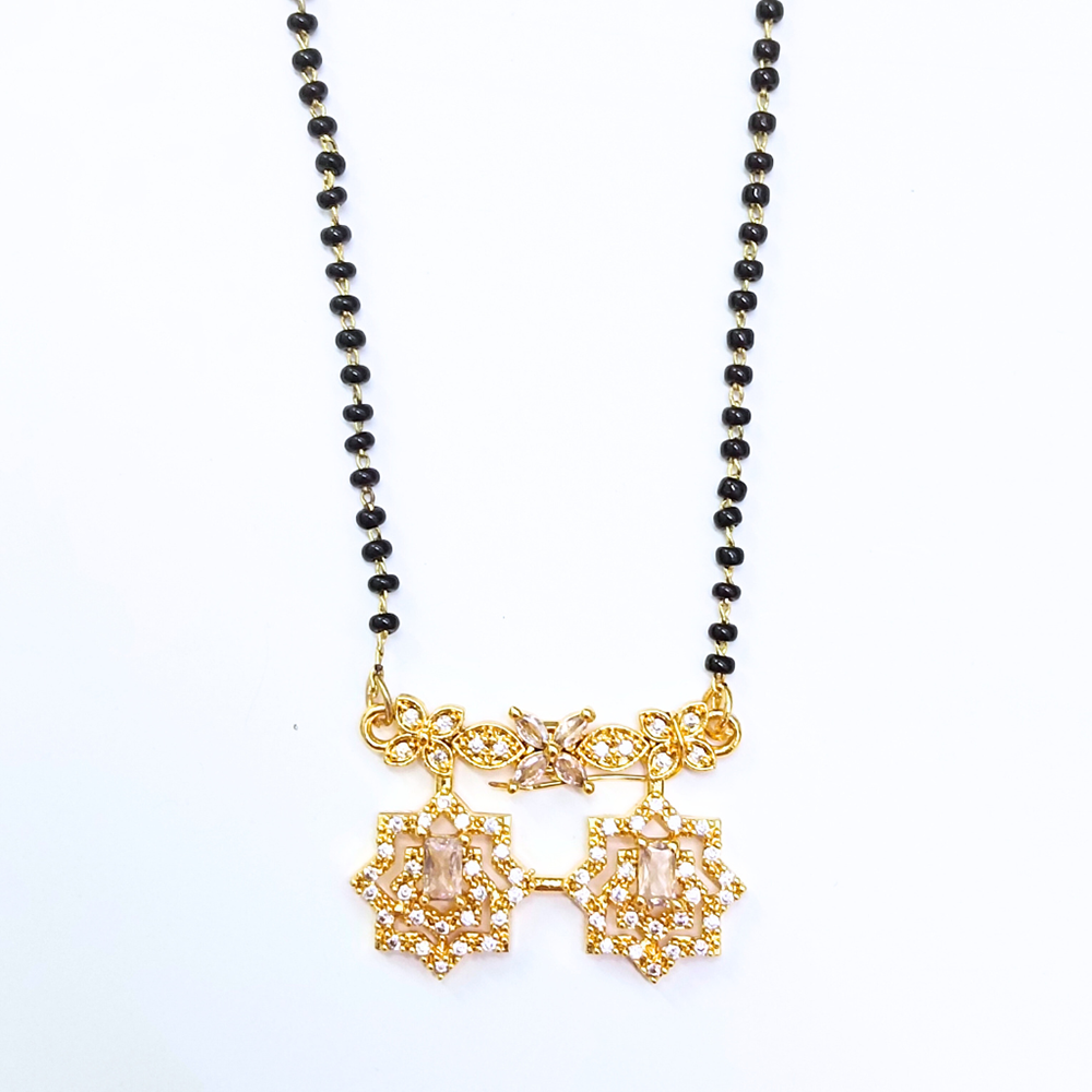 The99Jewel Delicate Black Beads Brass AD Mangalsutra with Gold Pendant