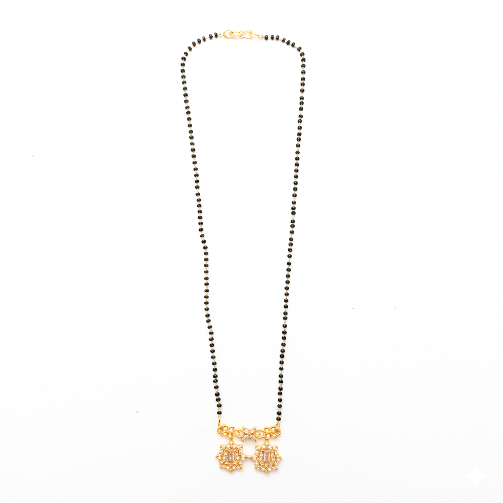 The99Jewel Delicate Black Beads Brass AD Mangalsutra with Gold Pendant