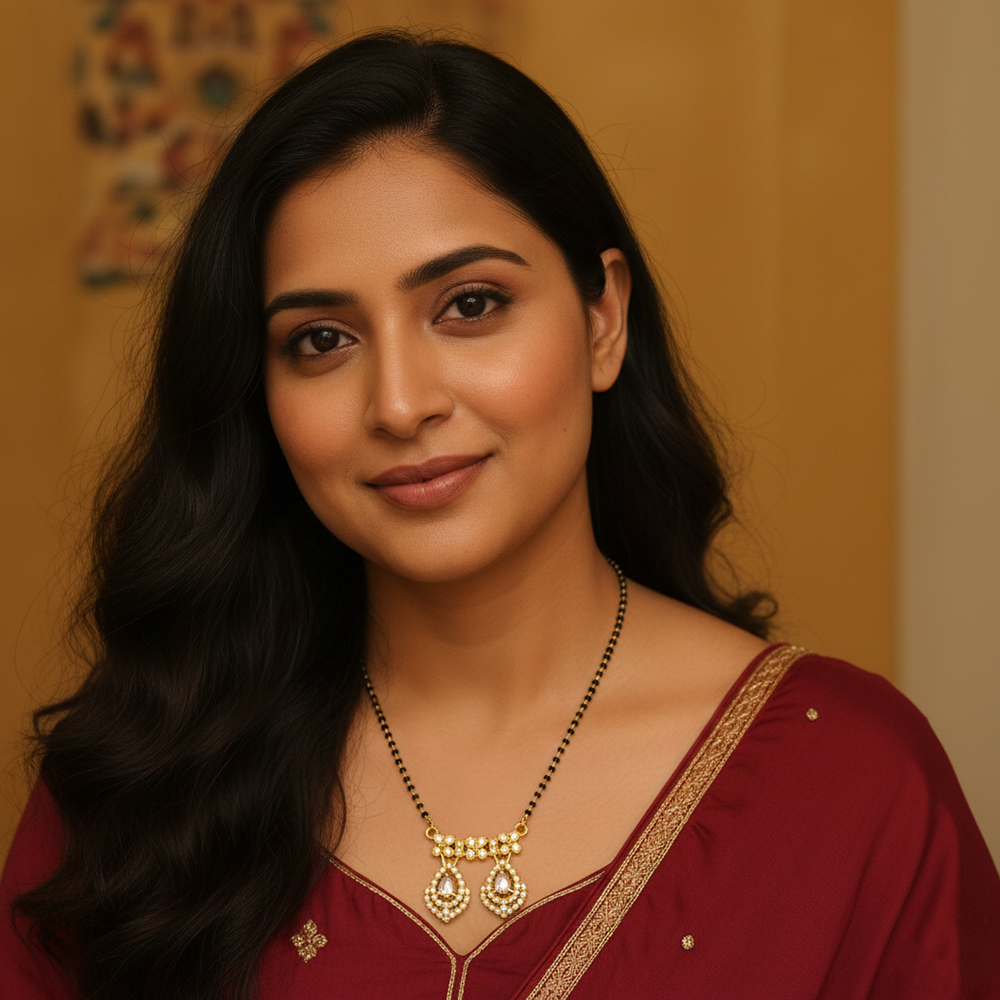 The99Jewel Modern Floral Brass AD Mangalsutra with Sparkling Stone